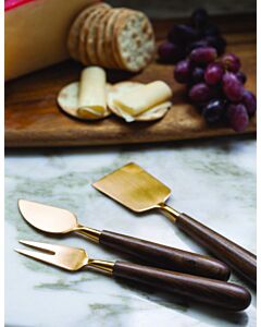 CHEESE KNIVES GOLD/WOOD S/3