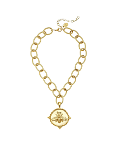 SUSAN SHAW GOLD ROPE CHAIN WITH BEE MEDALLION