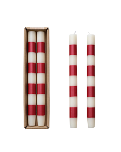PAIR OF RED AND WHITE CANDLES
