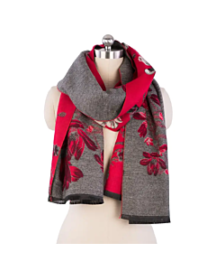 REVERSIBLE RED AND GREY WRAP SCARF