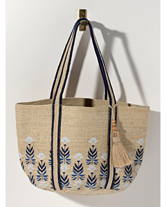 NATURAL TOTE WITH FLOWERS