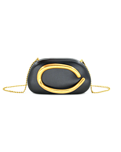 BLACK CROSSBODY CLUTCH W GOLD ACCENT