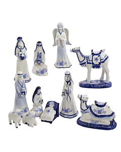 BLUE AND WHITE NATIVITY SET