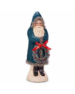 BLUE VELVET SANTA W WREATH 12"