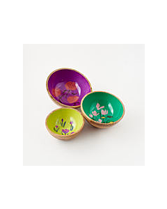 Bowl Wood/Enamel Flowers Large