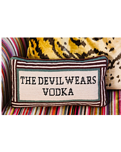 DEVIL WEARS VODKA NEEDLEPOINT PILLOW