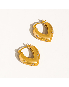 GOLD AND RHINESTONE HEART EARRINGS