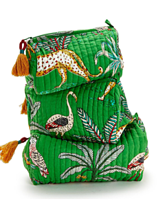 GREEN ANIMAL PRINT POUCH SMALL