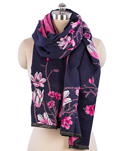 LARGE REVERSIBLE SCARF PINK/NAVY FLORAL