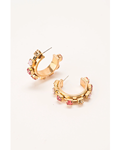 PINK COMBO CRYSTAL HOOP EARRINGS