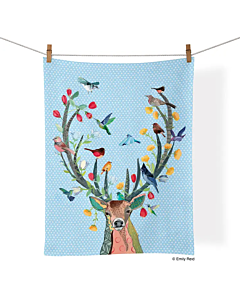 REINDEER AND BIRDS TEA TOWEL