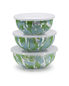 SET OF 3 MODERN MONET ENAMELWARE MIXING BOWLS GOLDEN RABBIT