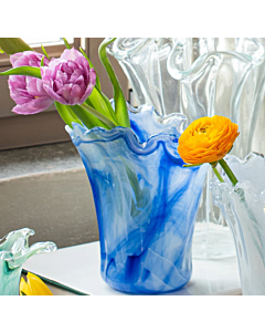 SHORT ONDA COBALT GLASS VASE VIETRI