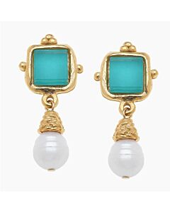 TEAL AND PEARL DROP EARRING SUSAN SHAW