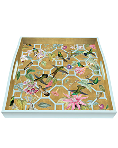 TRAY HUMMINGBIRD TRELLIS GOLD