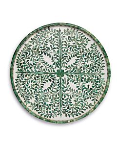 Tray Round Green/Wht Inlaid