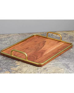 Wood Tray with Brass Trim 15.5X18
