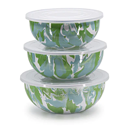 SET OF 3 MODERN MONET ENAMELWARE MIXING BOWLS GOLDEN RABBIT