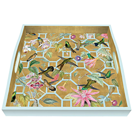 TRAY HUMMINGBIRD TRELLIS GOLD
