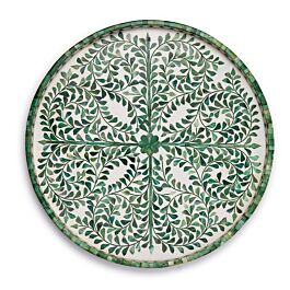Tray Round Green/Wht Inlaid